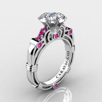 Art Masters Caravaggio 10K White Gold 1.0 Ct White and Pink Sapphire Engagement Ring R623-10KWGPWS