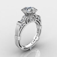 Art Masters Caravaggio 14K Matte White Gold 1.0 Ct White Sapphire Diamond Engagement Ring R623-14KMWGDWS