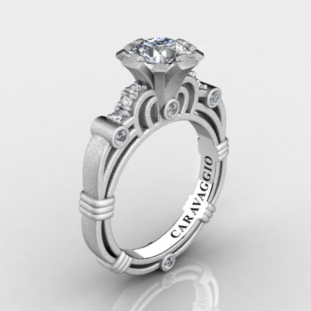 Art-Masters-Caravaggio-14K-Matte-White-Gold-1-Carat-White-Sapphire-Diamond-Engagement-Ring-R623-14KMWGDWS