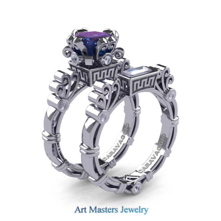 Art-Masters-Caravaggio-14K-White-Gold-1-5-Ct-Princess-Alexandrite-White-Sapphire-Engagement-Ring-Wedding-Band-Set-R627S-14KWGWSAL-P2