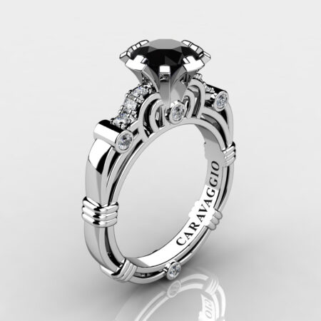 Art-Masters-Caravaggio-14K-White-Gold-1-Carat-Black-and-White-Diamond-Engagement-Ring-R623-14KWGDBD