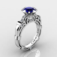 Art Masters Caravaggio 14K White Gold 1.0 Ct Blue Sapphire Diamond Engagement Ring R623-14KWGDBS