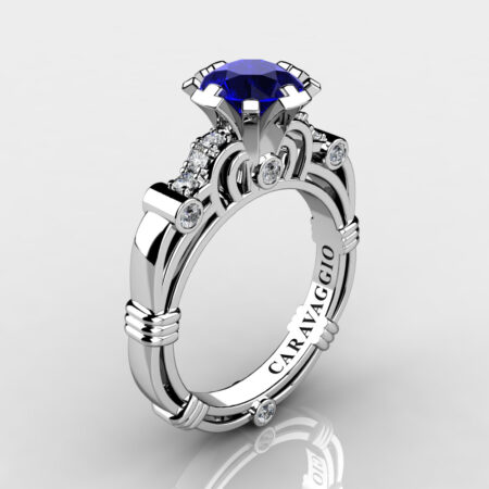 Art-Masters-Caravaggio-14K-White-Gold-1-Carat-Blue-Sapphire-Diamond-Engagement-Ring-R623-14KWGDBS