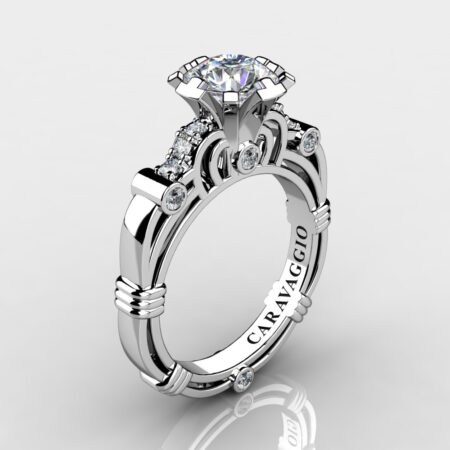 Art-Masters-Caravaggio-14K-White-Gold-1-Carat-White-Sapphire-Diamond-Engagement-Ring-R623-14KWGDWS