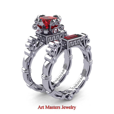 Art-Masters-Caravagio-14K-White-Gold-1-5-Ct-Princess-Ruby-Diamond-Engagement-Ring-Wedding-Band-Set-R627S-14KWGDR-P