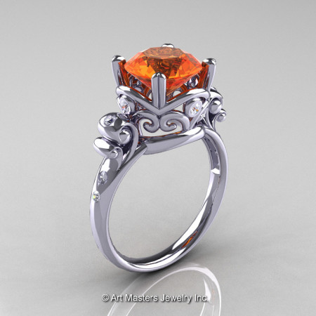 Art-Masters-Vintage-14K-White-Gold-3-Ct-Orange-Sapphire-Diamond-Solitaire-Ring-R167-14KWGDOS-P