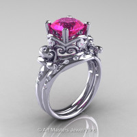 Art Masters Vintage 14K White Gold 3.0 Ct Pink Sapphire Diamond Wedding Ring Set R167S-14KWGDPS