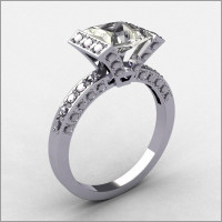 Classic Style 14K White Gold .32 ctw Diamond 1.5CT Princess Cut Zirconia Bridal Ring R63-14KWGDCZ-1