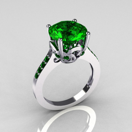 Classic 14K White Gold 3.5 Carat Emerald Solitaire Wedding Ring R301-14KWGEM-1