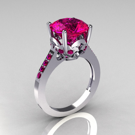Classic 14K White Gold 3.5 Carat Pink Sapphire Solitaire Wedding Ring R301-14KWGPS-1