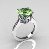 French Bridal 950 Platinum 3.5 Carat Green Topaz Pave Diamond Solitaire Wedding Ring R301-PLATDGT-1