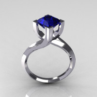 Modern 10K White Gold 1.25 Carat Princess Cut Blue Sapphire Designer Ring R74-10WGBS-1