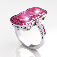 Modern Edwardian 950 Platinum 1.5 CTW Round Three Stone Pink Sapphire Engagement Ring R75-PLATPS-1