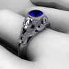 Modern Vintage 14K White Gold 0.65 Carat Blue Sapphire Pave Diamond Designer Ring R302-14WGDBS-5