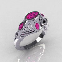 Greco Roman Classic 18K White Gold Marquise Pink Sapphire Designer Engagement Ring Y234-18KWGPS-1