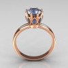 Modern Antique 18K Pink Gold 0.40 CT Marquise and 1.0 CT Round Blue Topaz Solitaire Ring R90-18KPGBT-2