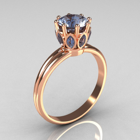 Modern Antique 18K Pink Gold 0.40 CT Marquise and 1.0 CT Round Blue Topaz Solitaire Ring R90-18KPGBT-1