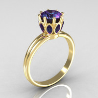 Modern Antique 18K Yellow Gold 0.40 CT Marquise and 1.0 CT Round Alexandrite Solitaire Ring R90-18KYGAL-1