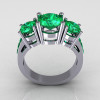Modern 950 Platinum Gold Three Stone 2.25 Carat Total Round Emerald Bridal Ring R94-PLATEM-2