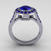 Classic Brilliant Style 14K White Gold 1.0 Carat Round Sapphire Bead-Set Border Engagement Ring R42-14KWGBS-2