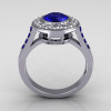Brilliant Style 10K White Gold 1.0 Carat Round Blue Sapphire Diamond Bead-Set Border Engagement Ring R42-10KWGDBSS-2