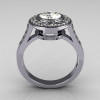 Classic Brilliant Style 10K White Gold 1.0 Carat Round CZ Accent Diamond Bead-Set Border Engagement Ring R42-10KWGDCZ-3