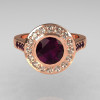 Classic Brilliant Style 14K Pink Gold 1.0 Carat Round Amethyst Diamond Bead-Set Border Engagement Ring R42-14KPGDAMM-2