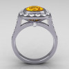 Classic Legacy Style 14K White Gold 2.0 Carat Cushion Cut Yellow Sapphire Diamond Engagement Ring R60-14KWGDYS-2