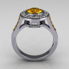 Classic Brilliant Style 10K White Gold 1.0 Carat Round Yellow Sapphire Diamond Bead-Set Border Engagement Ring R42-10KWGDYSS-2