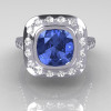 Classic Legacy Style 14K White Gold 2.0 Carat Cushion Cut Blue Topaz Diamond Engagement Ring R60-14KWGDBT-3