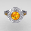 Classic Brilliant Style 10K White Gold 1.0 Carat Round Yellow Sapphire Diamond Bead-Set Border Engagement Ring R42-10KWGDYSS-3