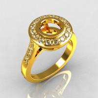 Classic Brilliant Style 22K Yellow Gold 1.0 Carat Round Semi Mount Accent Diamond Bead-Set Border Engagement Ring R42-22KYGDSEMI-1
