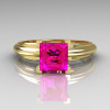 Modern Italian 18K Yellow Gold 1.0 Carat Princess Cut Pink Sapphire Solitaire Ring R98-18KYGPS-3