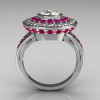 Modern Classic 14K White Gold 1.0 Carat Round CZ Pink Sapphire Diamond Bead-Set Engagement Ring R100-14KWGCZDPSS-3