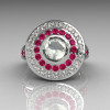 Modern Classic 14K White Gold 1.0 Carat Round CZ Pink Sapphire Diamond Bead-Set Engagement Ring R100-14KWGCZDPSS-2