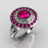 Classic 18K White Gold 1.0 Carat Round Pink Sapphire Diamond Bead-Set Engagement Ring R100-18KWGDPSS-2