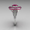 Classic 18K White Gold 1.0 Carat Round Pink Sapphire Diamond Bead-Set Engagement Ring R100-18KWGDPSS-4