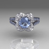 Classic 950 Platinum 1.0 Carat Blue Topaz Diamond Celebrity Fashion Engagement Ring R104-PLATDBT-2