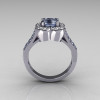 Classic 950 Platinum 1.0 Carat Blue Topaz Diamond Celebrity Fashion Engagement Ring R104-PLATDBT-3