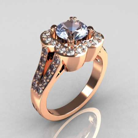 Classic 2011 Trend 18K Pink Gold 1.0 Carat Blue Topaz Diamond Celebrity Fashion Engagement Ring R104-18KPGDBT-1