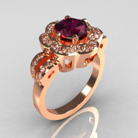 Classic 18K Pink Gold 1.0 Carat Amethyst Diamond 2011 Trend Engagement Ring R108-18KPGDAM-1