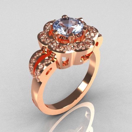 Classic 18K Pink Gold 1.0 Carat Blue Topaz Diamond 2011 Trend Engagement Ring R108-18KPGDBT-1
