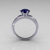 Ultra Modern 10K White Gold 1.0 Carat Round Blue Sapphire Solitaire Ring R111-10KWGBS-3