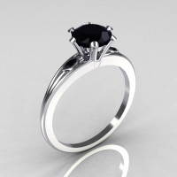 Ultra Modern 14K White Gold 1.0 Carat Round Black Diamond Solitaire Ring R111-14KWGBLD-1