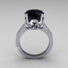 Classic 18K White Gold 3.5 Carat Black Diamond Pave White Diamond Solitaire Wedding Ring R301-18WGDBL-3