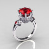 Modern Vintage 10K White Gold 3.0 Carat Red Ruby Princess Diamond Solitaire Wedding Ring R303-10WGDRR-2