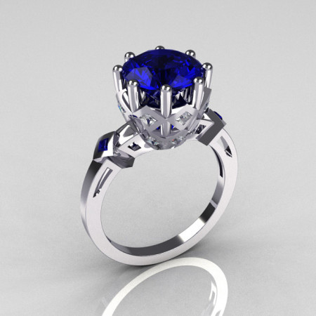 Modern Vintage 950 Platinum 3.0 Carat Blue Sapphire Diamond Solitaire Wedding Ring R303-PLATDBS-1