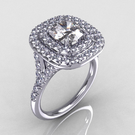 Soleste Style 950 Platinum 1.25 Carat Cushion CZ Bead-Set Diamond Engagement Ring R116-PLATDCZ-1