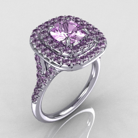 Soleste Style 14K White Gold 1.25 CT Cushion Cut Lilac Amethyst Bead-Set Engagement Ring R116-14WGLAA-1