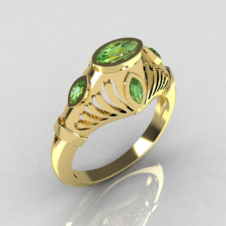 Greco Roman Classic 18K Yellow Gold Marquise Green Peridot Designer Engagement Ring Y234-18KYGGP-1